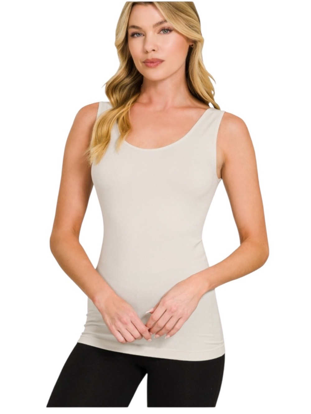 Zenana Bone stretchy Seamless Two Way Tank Top
